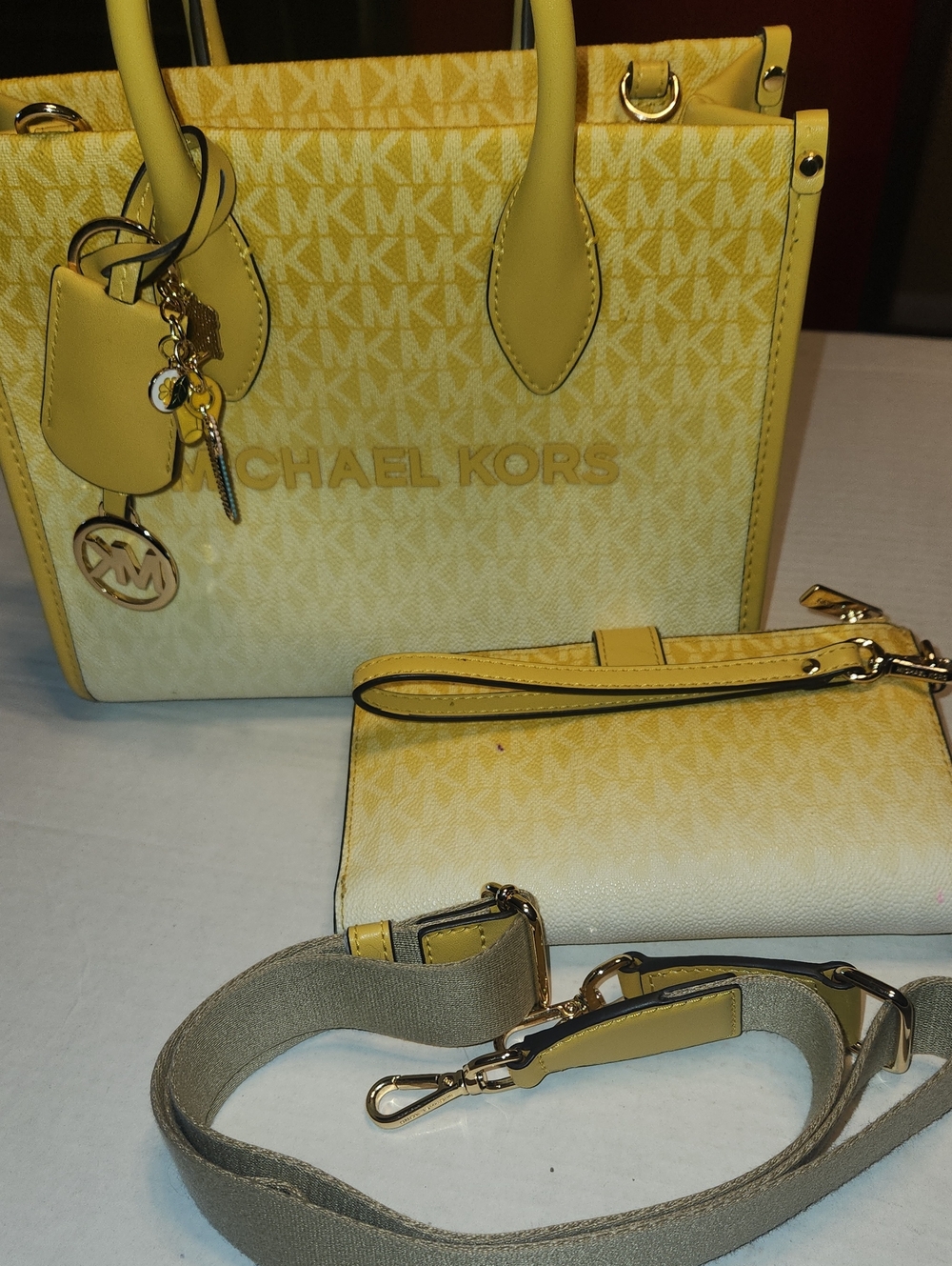 Michael Kors Yellow Signature Tote with Matching Wristlet and Strap
